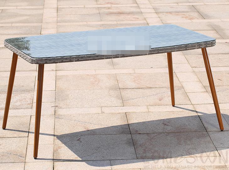 Outdoor glass dining table-160cm, environmentally friendly PE rattan + metal frame + tempered glass,160*70*78cm