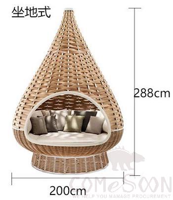 Outdoor rattan bed-200cm,environmentally friendly PE rattan + aluminum alloy frame + waterproof cloth + high-density sponge,φ200*228cm