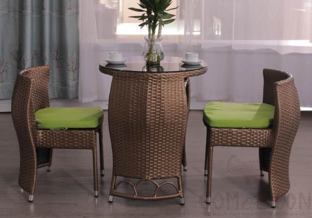 Outdoor table and chair,metal frame + high density sponge + waterproof fabric + PE rattan+ glass,72*65*76cm