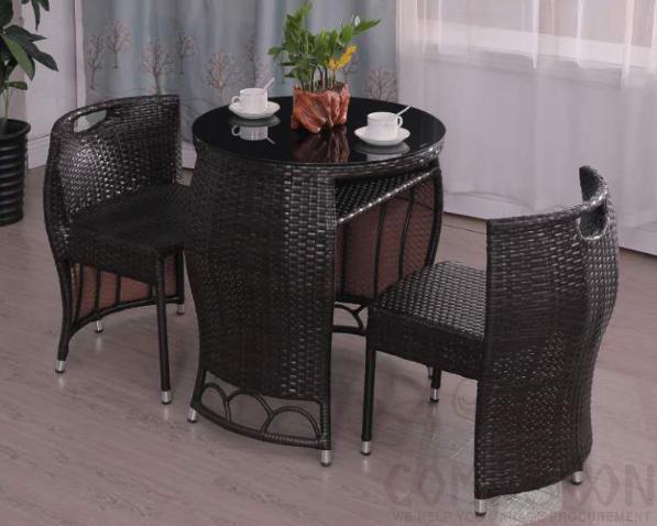 Outdoor table and chair,metal frame + high density sponge + waterproof fabric + PE rattan+ glass,72*65*76cm