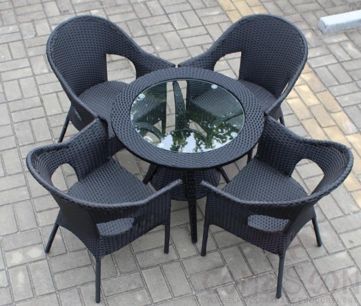 Outdoor table and chair,bold metal frame + PE rattan + tempered glass,φ80*72cm