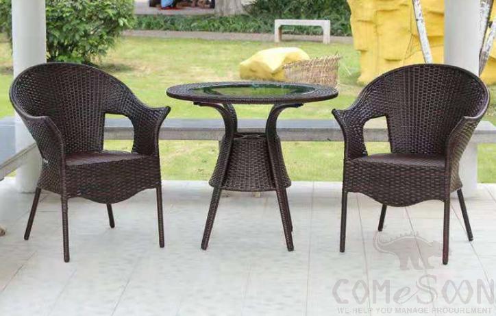 Outdoor table and chair,bold metal frame + PE rattan + tempered glass,φ80*72cm