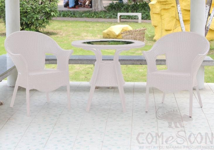 Outdoor table and chair,bold metal frame + PE rattan + tempered glass,φ80*72cm