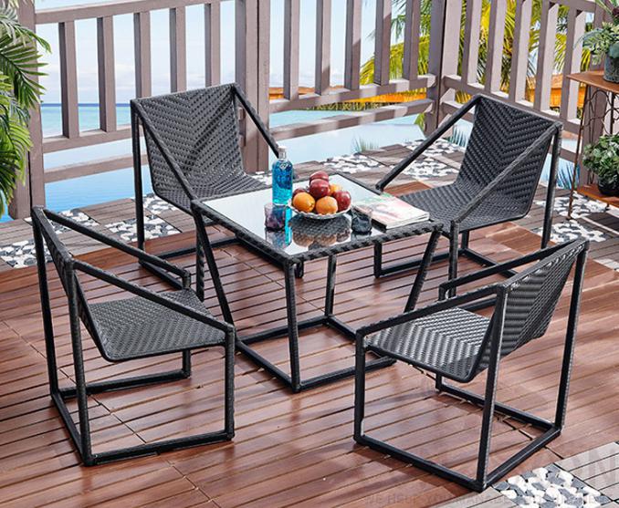 Outdoor table and chair,thick iron pipe + PE rattan+metal frame +tempered glass,,73*73*65cm