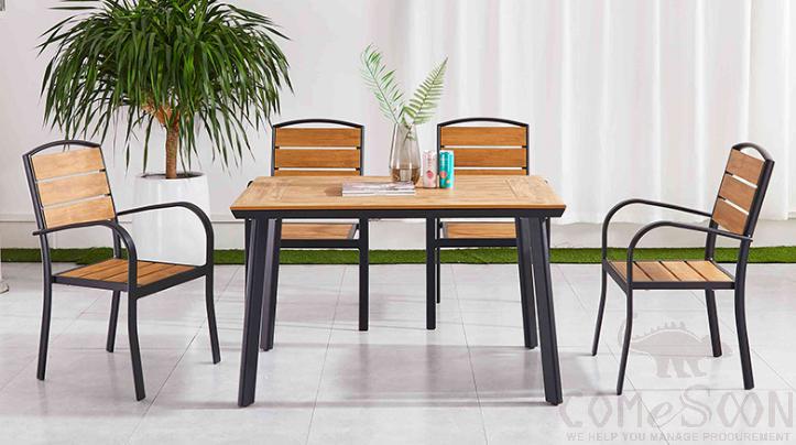 Outdoor plastic wood table and chair-chair*4+table*1
