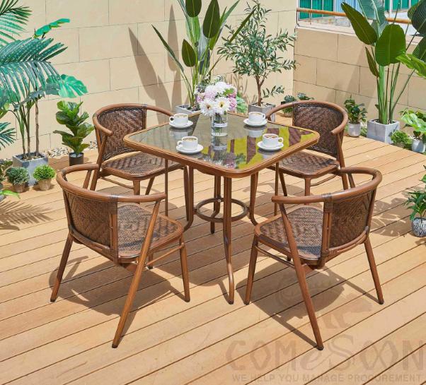 Outdoor plastic wood table and chair-chair*4+table*1