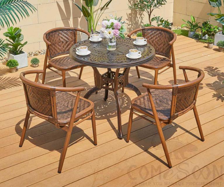 Outdoor plastic wood table and chair-chair*4+table*1