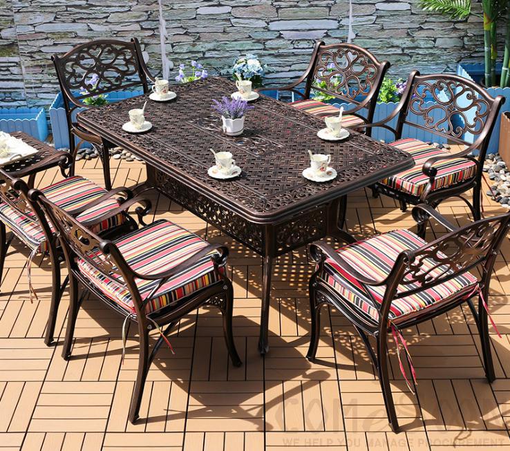 Outdoor cast aluminum tables and chairs