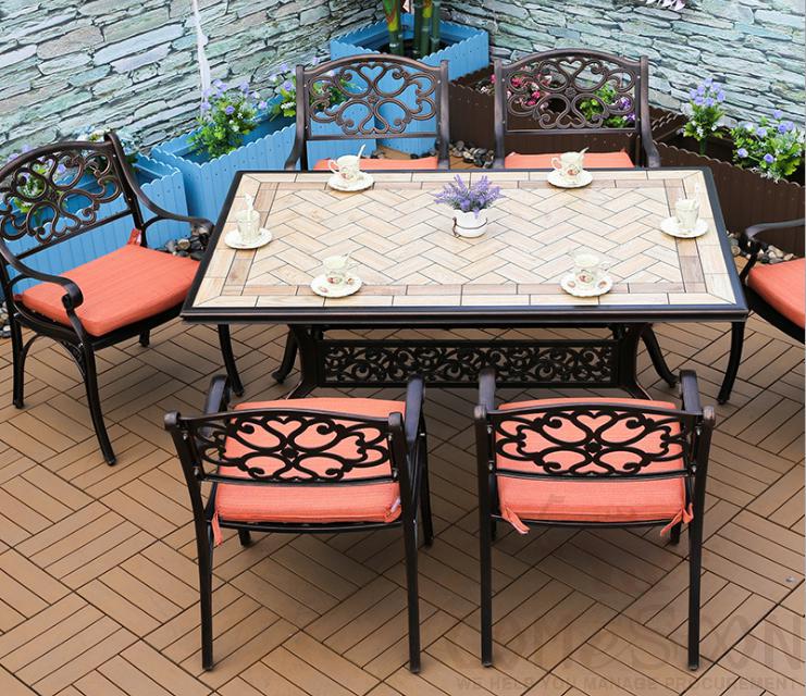 Outdoor cast aluminum tables and chairs