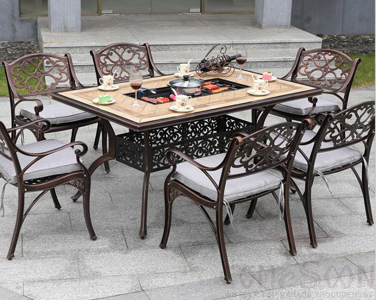Outdoor cast aluminum tables and chairs