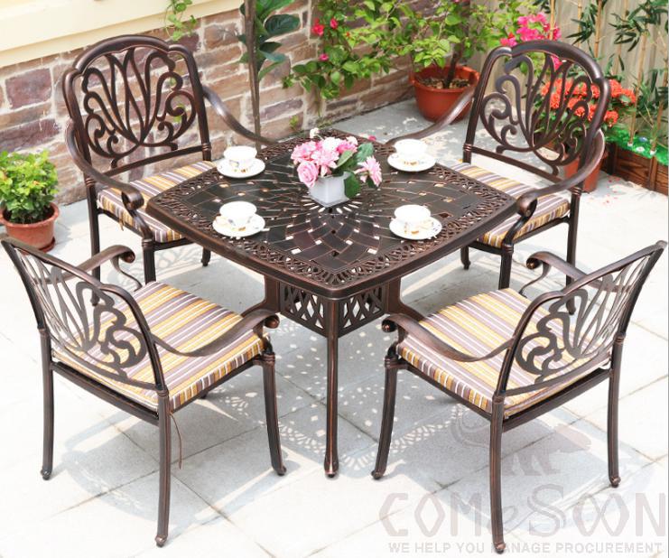 Outdoor cast aluminum tables and chairs