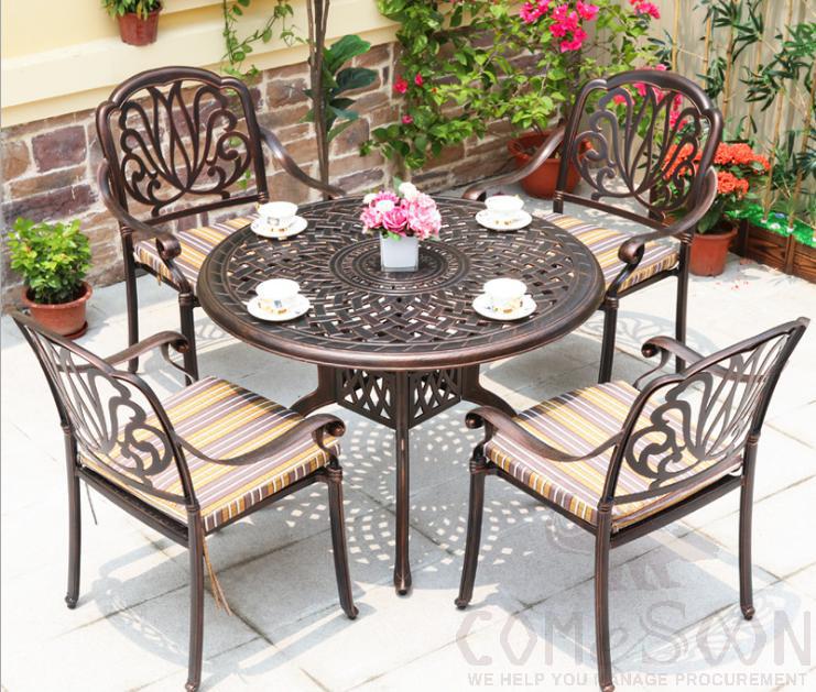 Outdoor cast aluminum tables and chairs