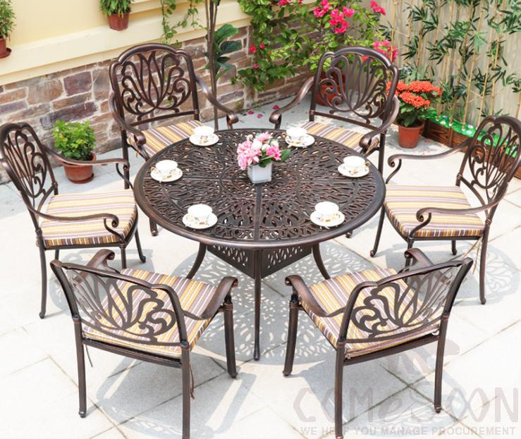 Outdoor cast aluminum tables and chairs
