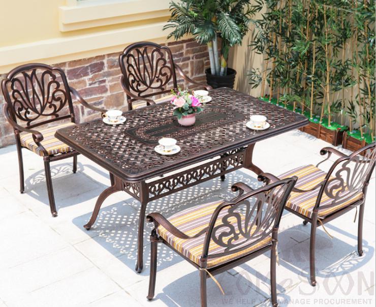 Outdoor cast aluminum tables and chairs