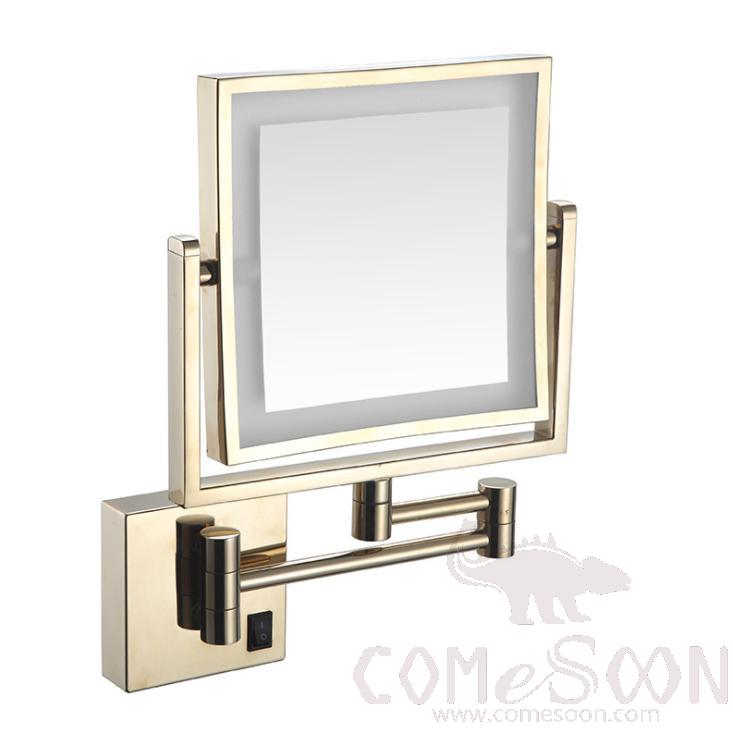 Led Foldable Cosmetic Mirror-Plug / Double-Sided Mirror - Zirconium gold - 8 inch (20cm) Single - Copper + SUS304