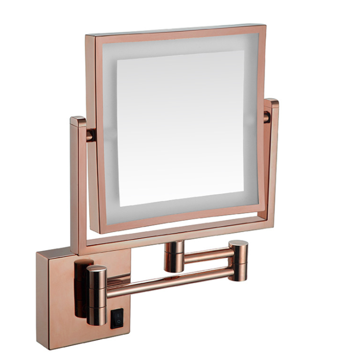Led Foldable Cosmetic Mirror-Battery Charging / Double-Sided Mirror - Rose Gold - 8 inch (20cm) Single - Copper + SUS304