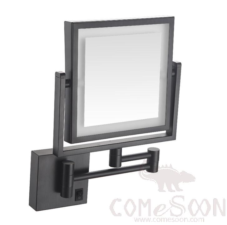 Led Foldable Cosmetic Mirror-Battery Charging / Double-Sided Mirror - Matte black - 8 inch (20cm) Single - Copper + SUS304