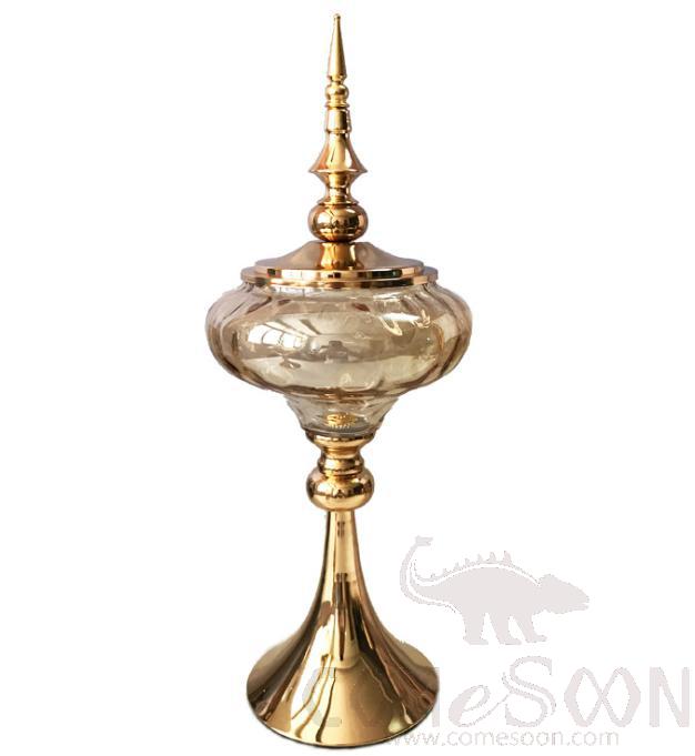 Metal Decoration / Candy Jar,Metal Glass,Gold,D18*H48cm
