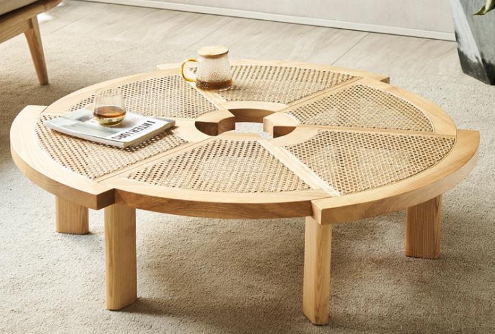 Real rattan solid wood coffee table-φ140*33cm