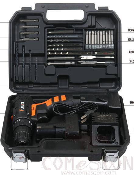 Two-Speed Rechargeable Handheld Electric Drill 25V, Two Lithium Battery,Engineering Grade Plastic + High Carbon Steel,L29.5*W24.5*H9cm