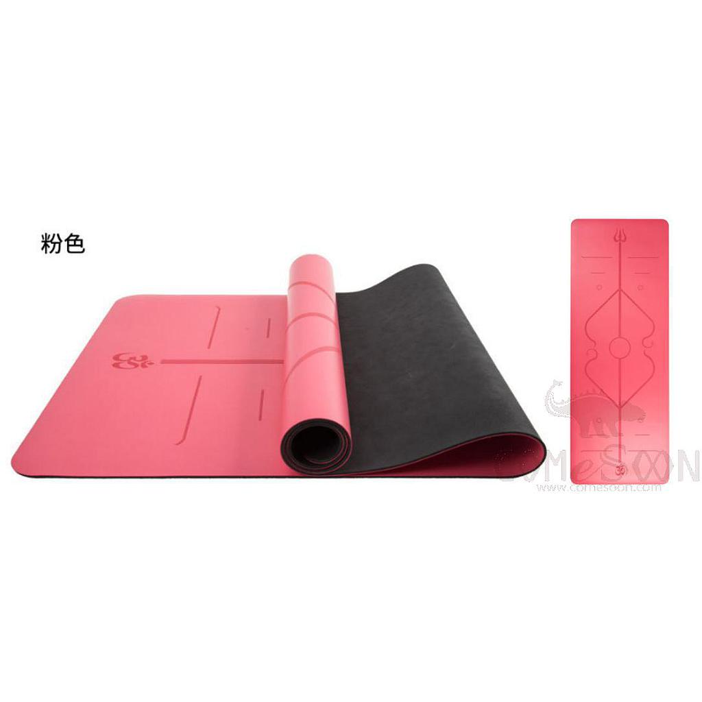 Yoga Mat - natural latex Pu - Asana guide line - Pink - double layer