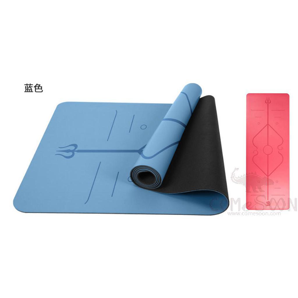 Yoga Mat - natural latex Pu - Asana guide line - Blue - double layer