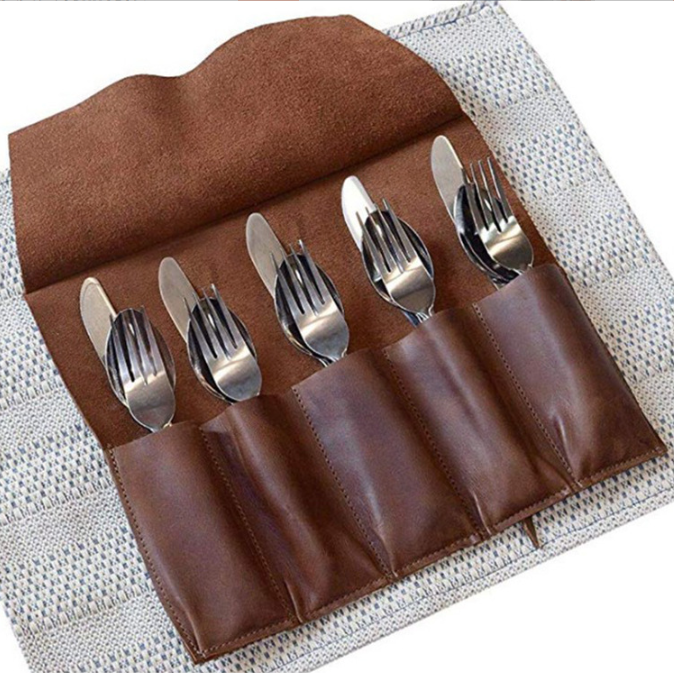 Tableware storage bag, Top leather，9.5&quot;*11.5&quot;,Brown，Custom logo