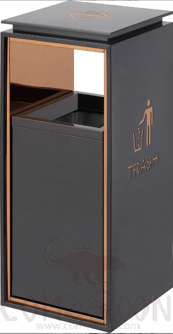 Non-Smoking Single Bucket Trash Can, 201, Black Gold, 330*330*770mm , Dustbins