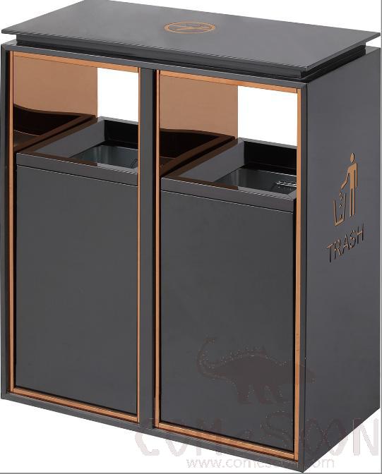 Smoked Steel Single Barrel Trash Can, 201, Black Gold, 290*290*720mm , Dustbins