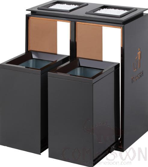 Smoked Steel Double Bucket Trash Can, 201, Black Gold, 580*290*720mm , Dustbins