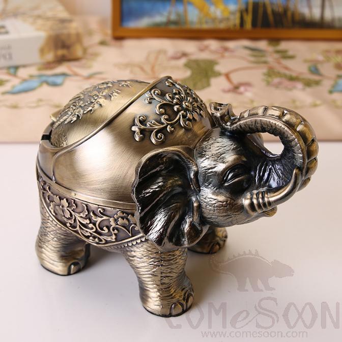 European-Style Elephant Ashtray，Zinc Alloy，Green Antique，L16*W9.5*H11cm