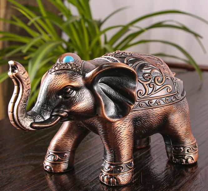 Retro Elephant Ashtray，Zinc Alloy，Red Antique，L19*W9.5*H11cm
