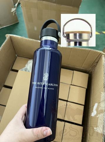 Customized Double-layer SS Water Bottle, 750ml, Royal Blue, WIth white logo, Matt Finish