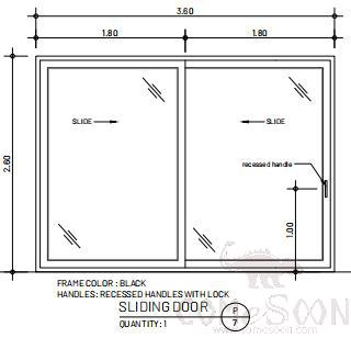 Aluminum sliding  door, Black, 3600*2600mm