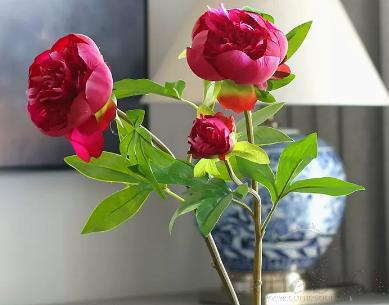 2PCS Simulated Peony Flower Decoration,Rose Red