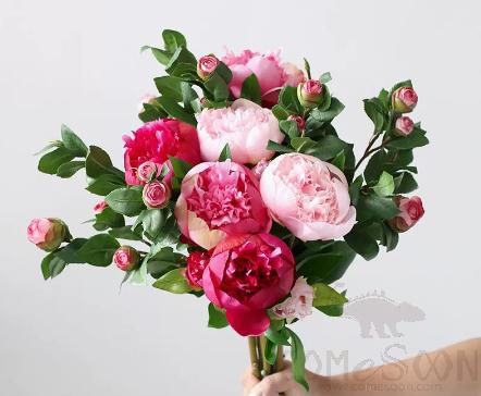 10PCS Simulated Peony Flower Decoration,Rose Red