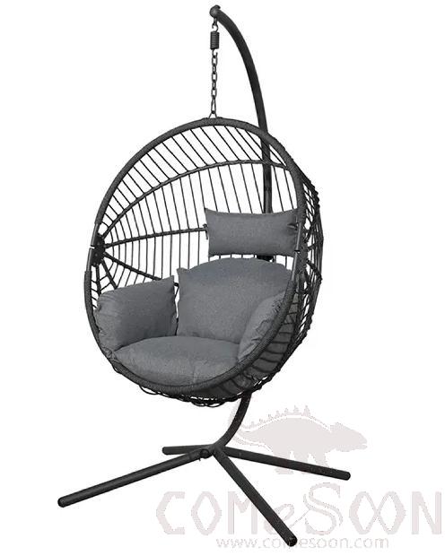 Folding Pe Rattan Iron Hanging Chair,Iron ,81*61*114cm