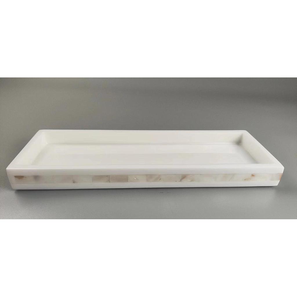 Helengeli Small Tray For Vanity(8 inch*4-5 inch) ,Resin+White Shell, 20*13*2.5cm