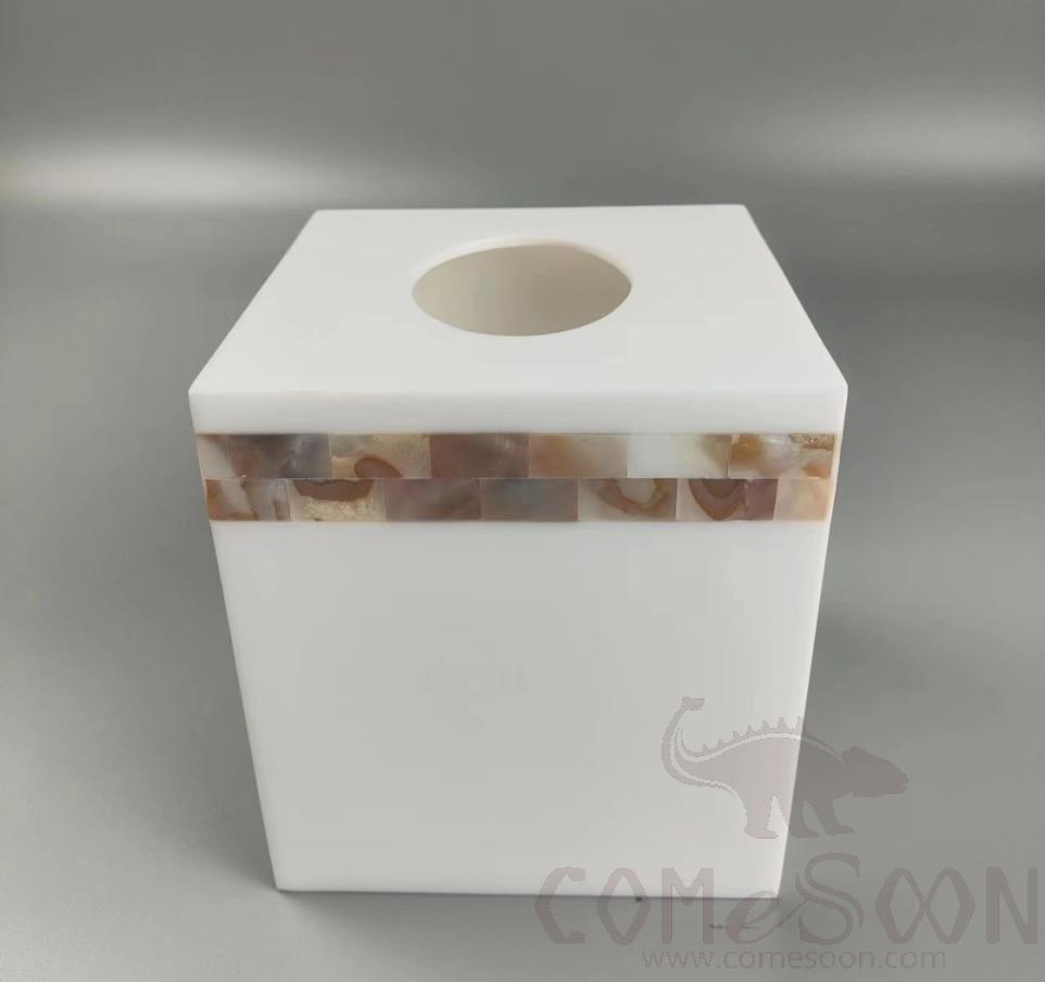 Sangeli Square Tissue Boxes, Resin+Flower Shell, 14*14*14cm