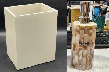 Sangeli Dust Bins With Acrylic Liners, Resin+Flower  Shell, 30*25*21cm