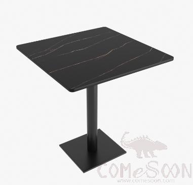 Square Table, Lauren Black Gold + Black Steel Plate Base, 60*60*75Cm