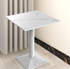Square Table, Snow Mountain Stone + Lacquered White Base, 60*60*75Cm