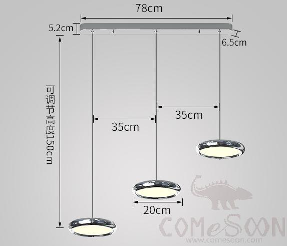 Small Pendant Light, High End Plating + Stainless Steel Chassis, Large Triple 30Cm