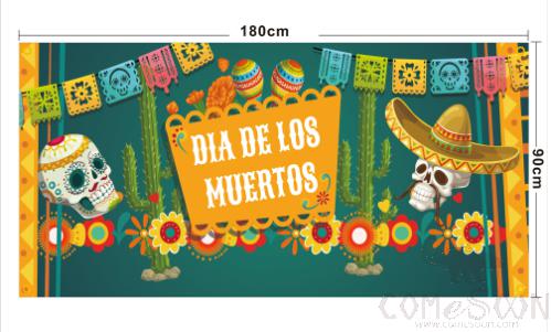 Day Of The Dead Background Decorated With Flags,Polyester Cloth,180*90cm