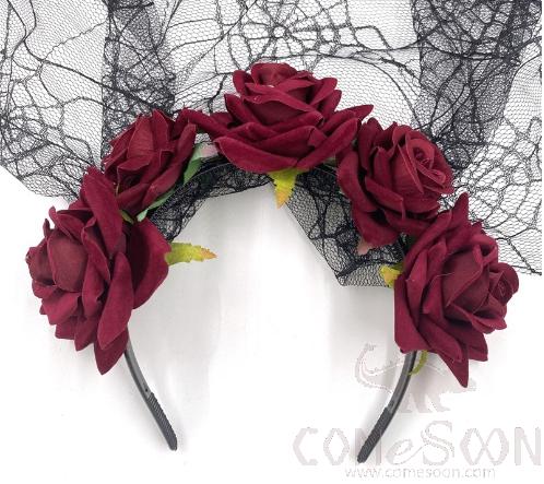 Halloween Simulation Flower Veil Dark Tie Headband,Polyester Cloth