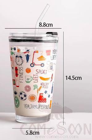 Straw Mug, D8.8 * D5.8 * H14.5cm, Graffiti Pattern Style