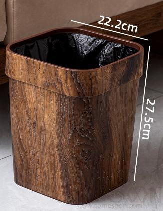 Imitation Wood Grain Square Trash Bin (12L)，Plastic，22.2*22.2*27.5cm , Dustbins , W/O Lid