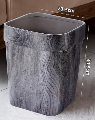 Imitation Wood Grain Square Trash Bin (14L), Plastic，23.5*23.5*30.5cm , Dustbins , W/O Lid