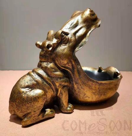 Hippo Ornament Candy Holder, Resin, Gold, 30*22*16cm