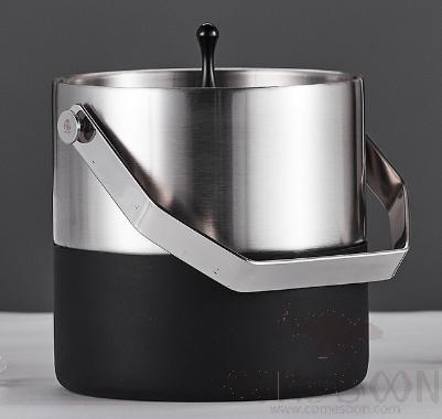 Double-layer Hand-withdrawal Ice Bucket, Silver Frosted, D13.8cm*H13.5cm
